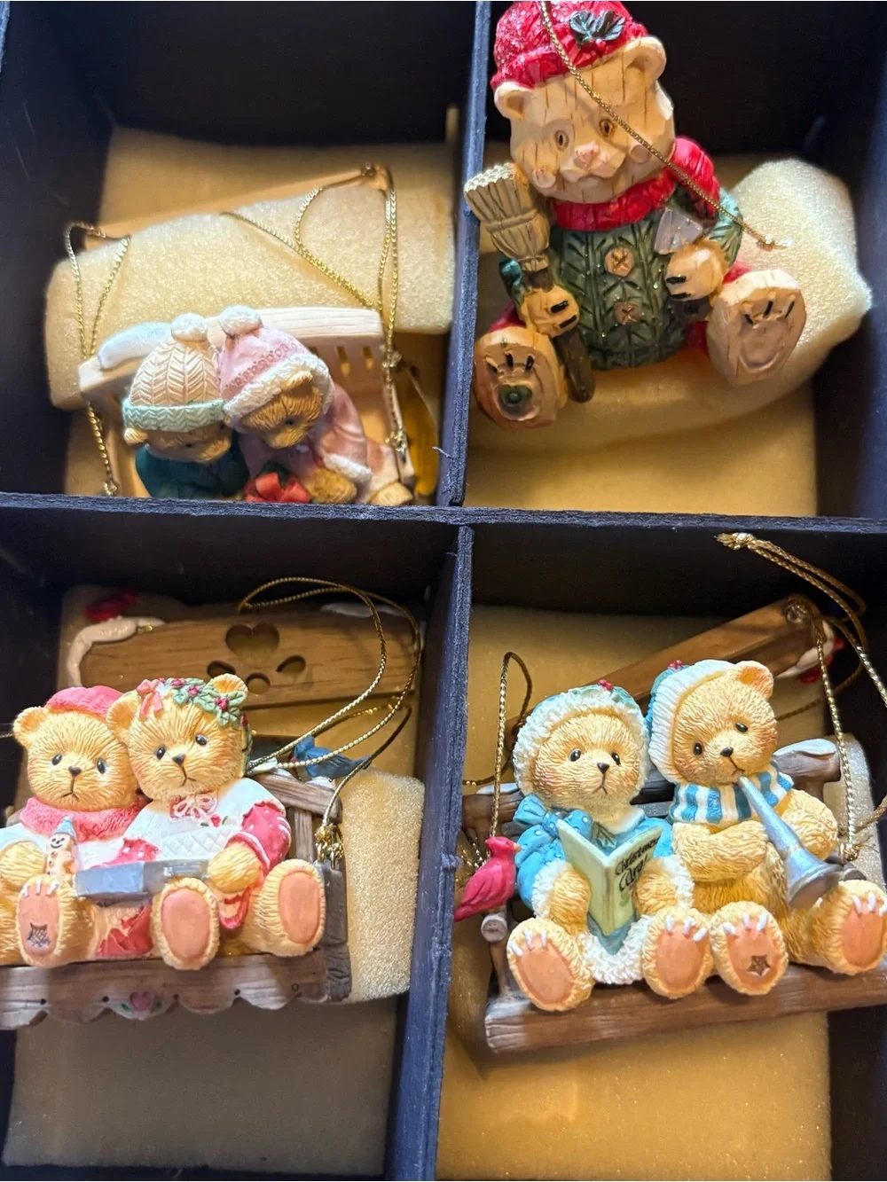 Cherished Teddies Swinging Through Life Ornament Set Vintage Christmas Bradford